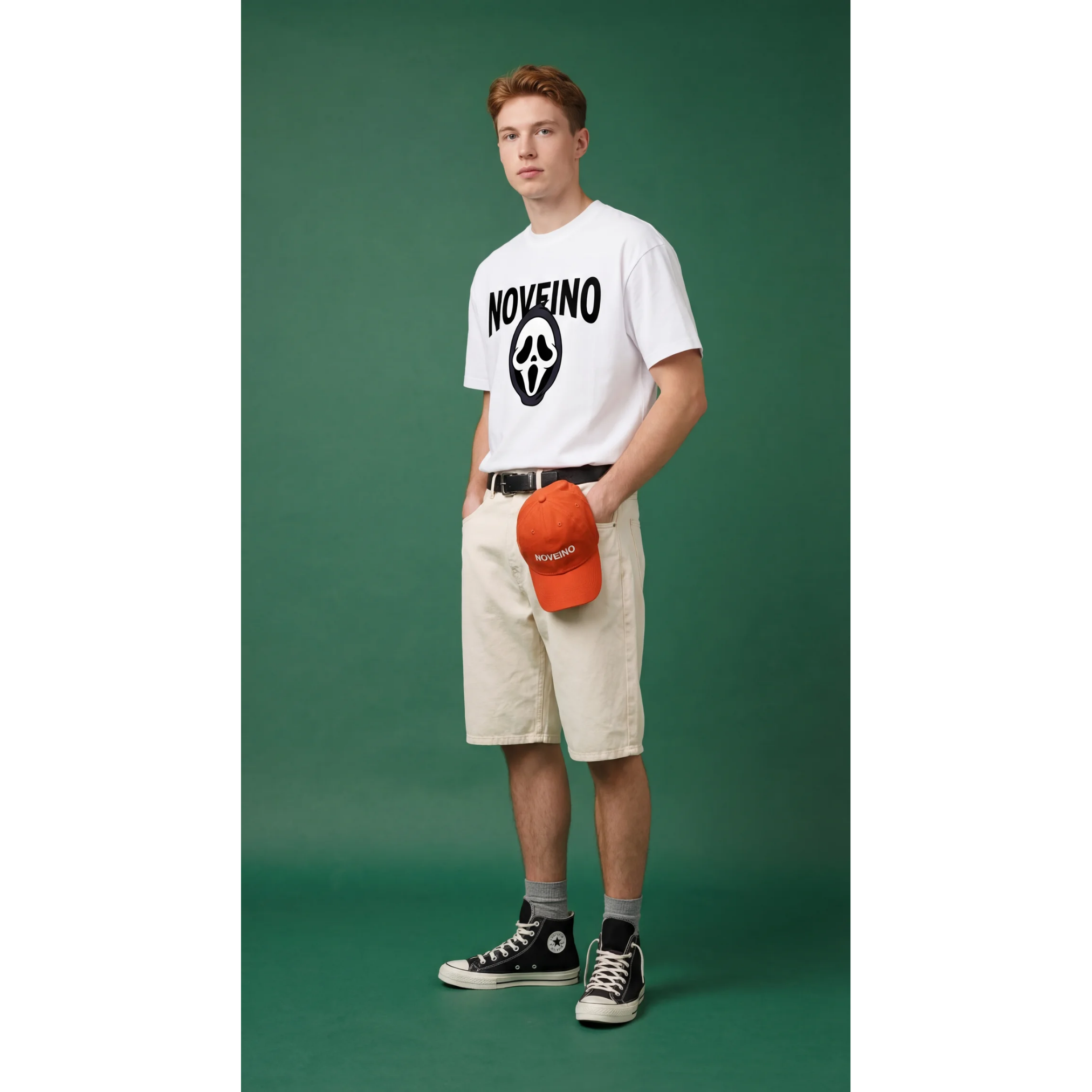 NOVEINO Monarque t-shirt featuring a stylish design, displayed on a hanger against a neutral background.