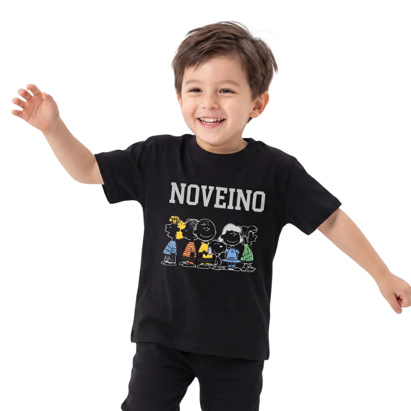 NOVEINO kids' t-shirt in size 4, featuring a colorful, playful design with the NOVEINO brand logo on the front.
