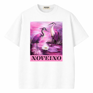 NOVEINO Lumière Rosé t-shirt featuring a soft pink design with stylish text and minimalist graphic on a casual cotton fabric.