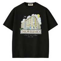NOVEINO corner t-shirt featuring a modern design, soft fabric, and a comfortable fit, displayed on a hanger against a plain background.
