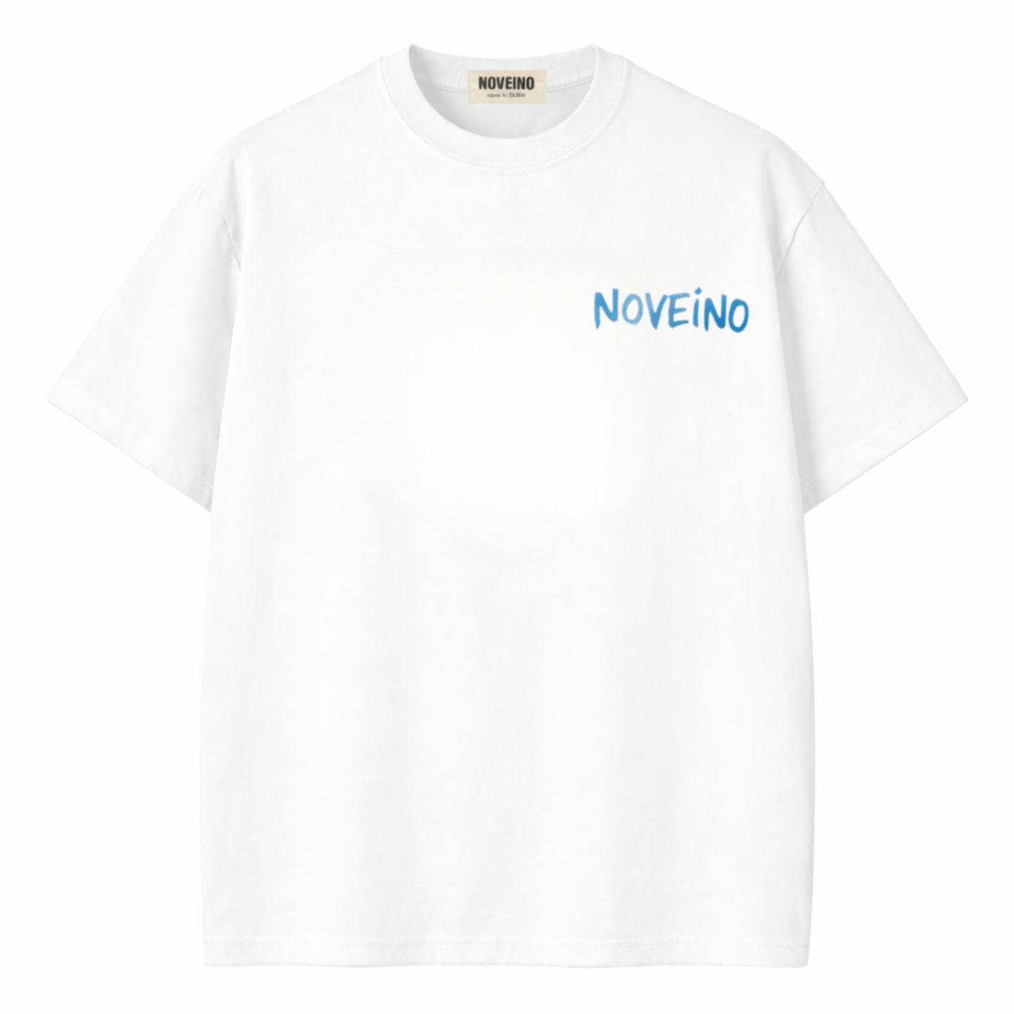 NOVEINO Meridian t-shirt featuring a stylish design, made from soft fabric, displayed on a hanger against a neutral background.