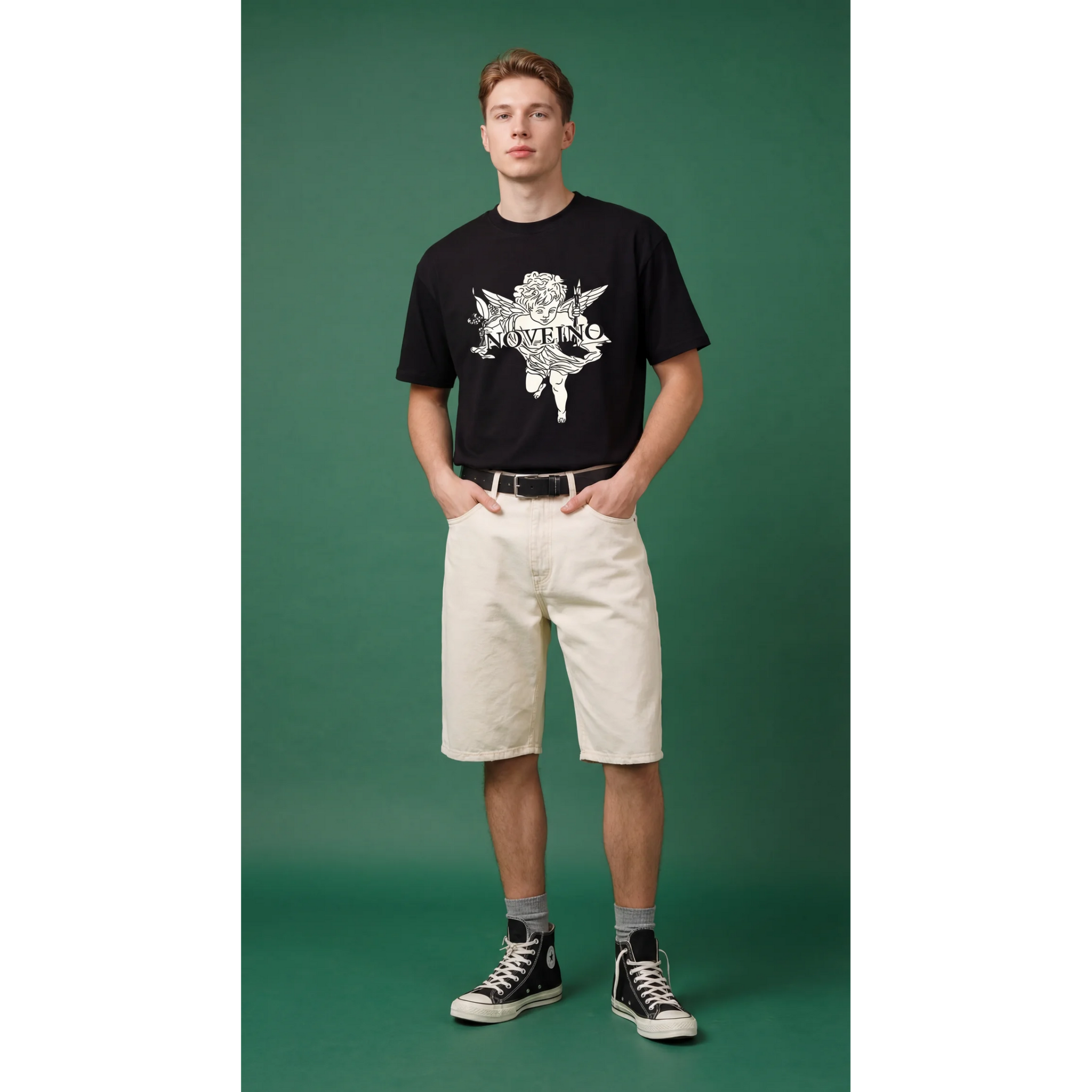 Noveino Seraph t-shirt featuring a detailed graphic design in black and white on soft cotton fabric.