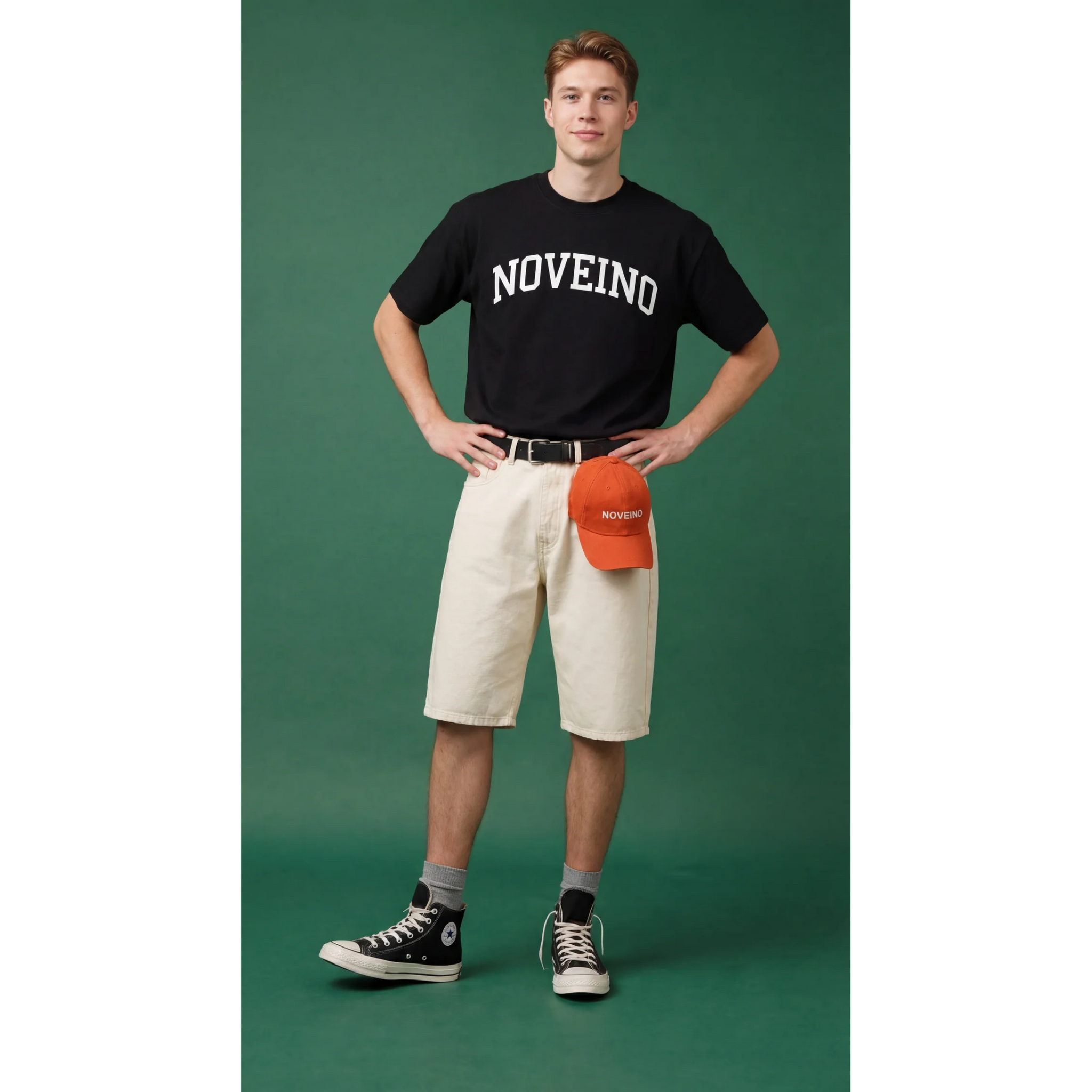 NOVEINO Origin t-shirt, casual fit, white cotton fabric, front graphic design, short sleeves, modern style, blank background