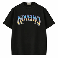 NOVEINO Flux t-shirt in black, featuring a modern graphic design on the front, made of soft cotton fabric.