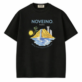 NOVEINO Flux t-shirt featuring a modern graphic design, made of soft cotton fabric, displayed on a flat lay.