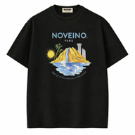NOVEINO Flux t-shirt featuring a modern graphic design, made of soft cotton fabric, displayed on a flat lay.