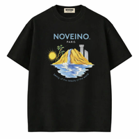 NOVEINO Flux t-shirt featuring a modern graphic design, made of soft cotton fabric, displayed on a flat lay.