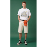 NOVEINO corner t-shirt, black short-sleeve cotton tee with a small corner logo on the chest, displayed on a white background.