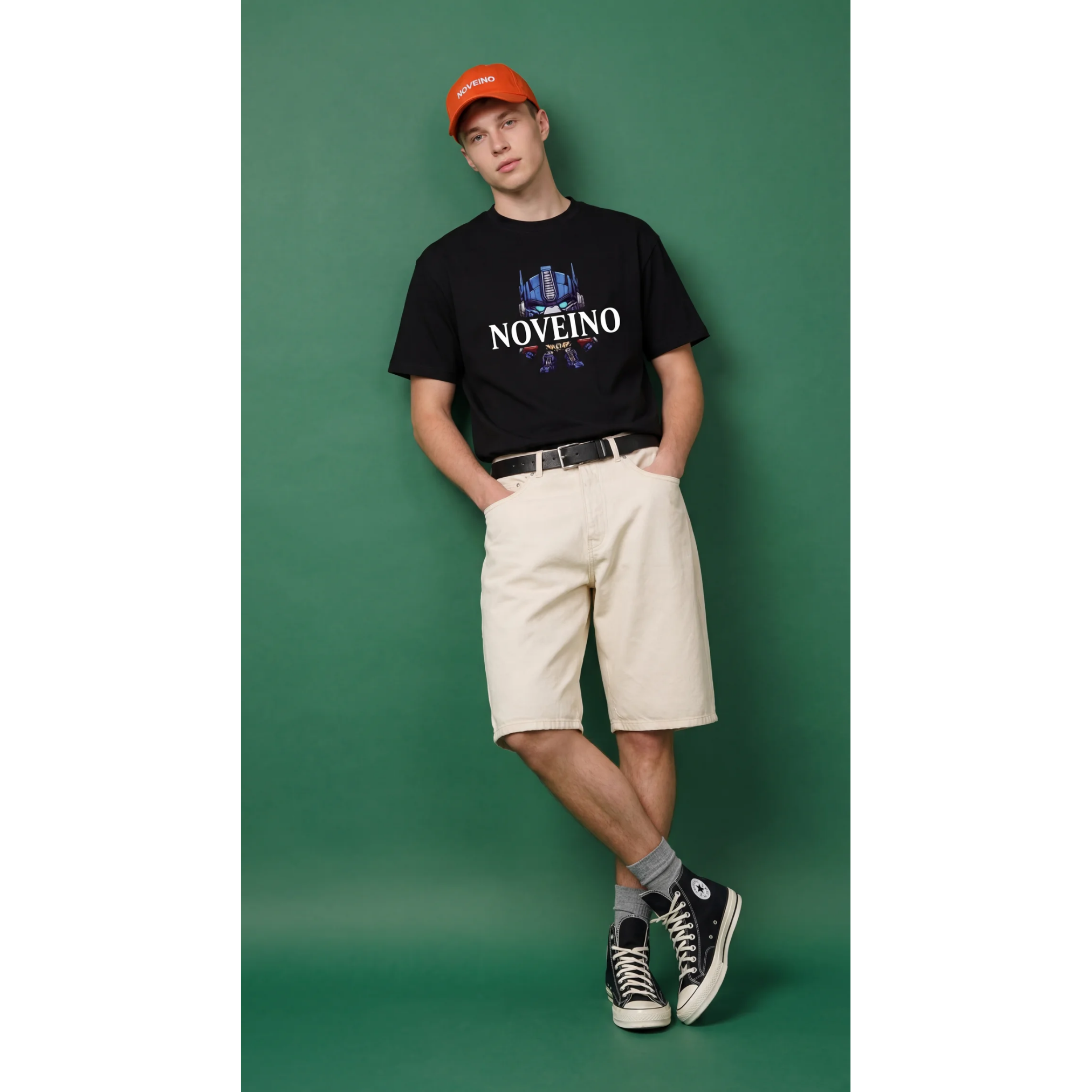 NOVEINO Prime T-shirt shown in black with a classic fit and crew neckline, made from soft cotton fabric.
