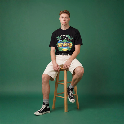 NOVEINO Elysian t-shirt featuring a stylish design with soft fabric and a comfortable fit, shown in a casual setting.