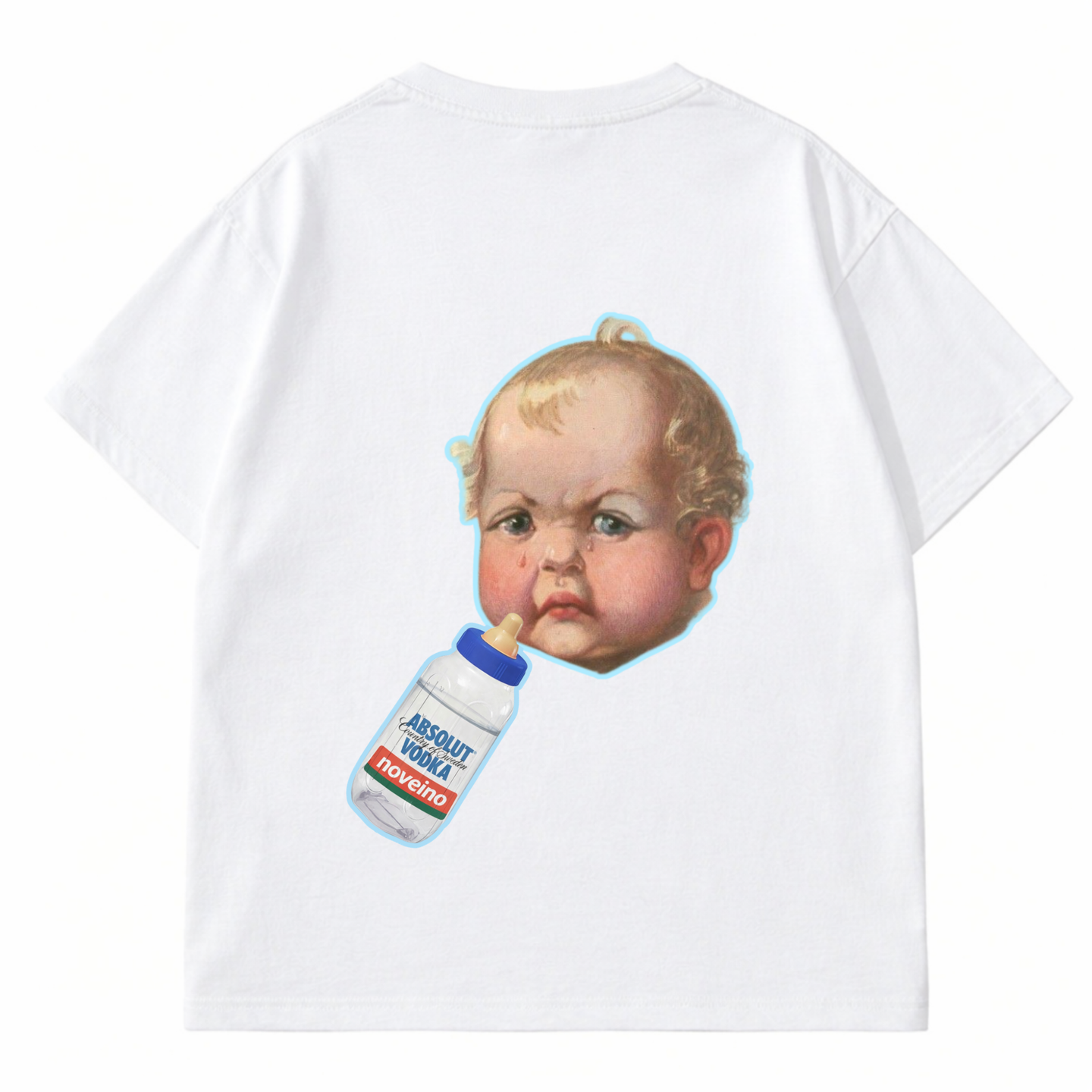 Baby Vodka bottle from NOVEINO, Beatles memorabilia collectible, clear glass bottle with label, displayed on a plain background.