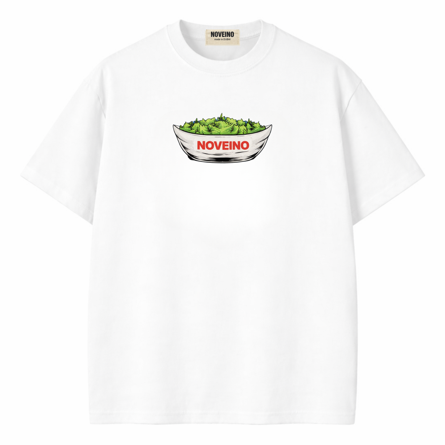 Organic NOVEINO t-shirt in white with a simple crew neck and short sleeves, shown on a plain background.