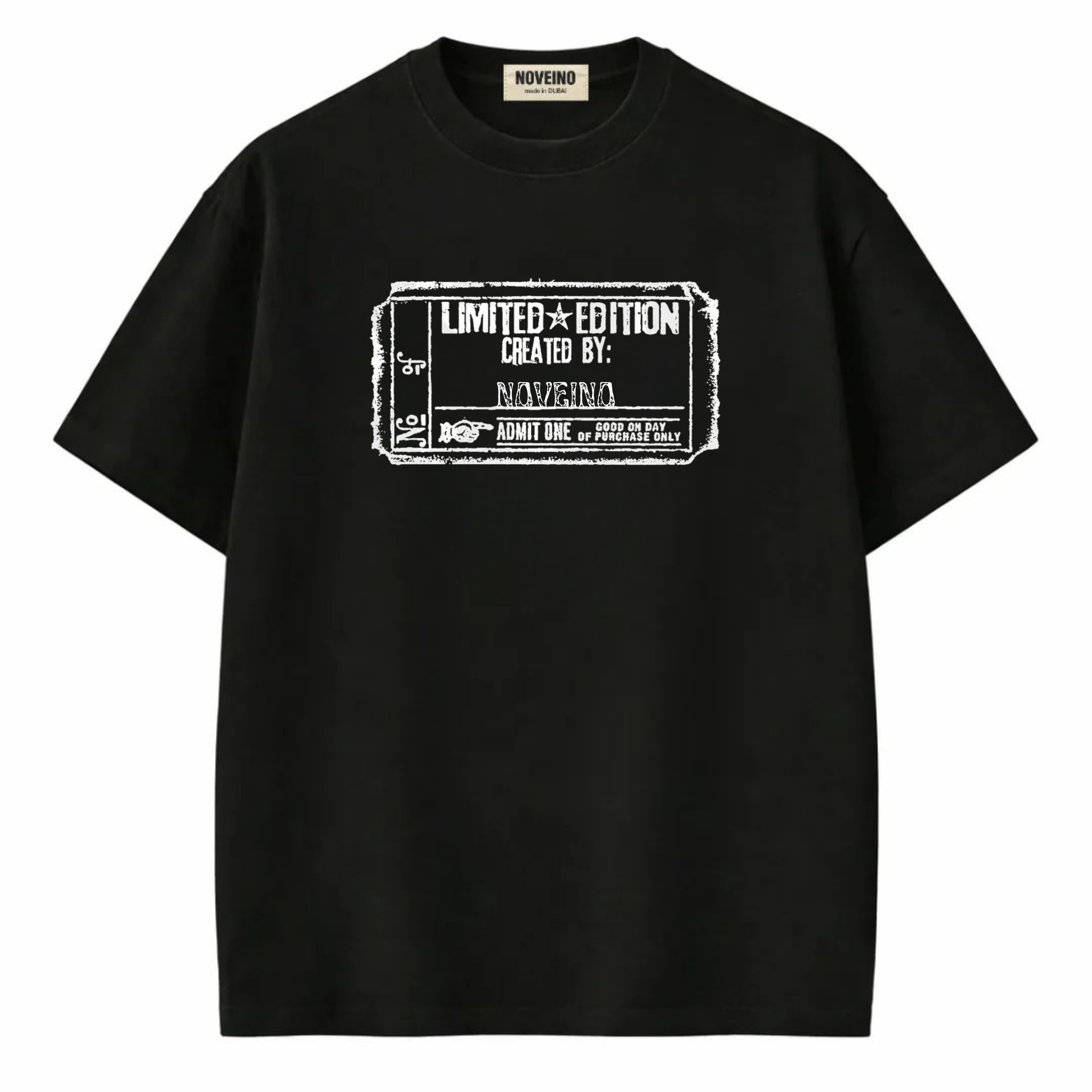 NOVEINO Edition No. 01 t-shirt featuring a stylish design, displayed on a hanger with a plain background.