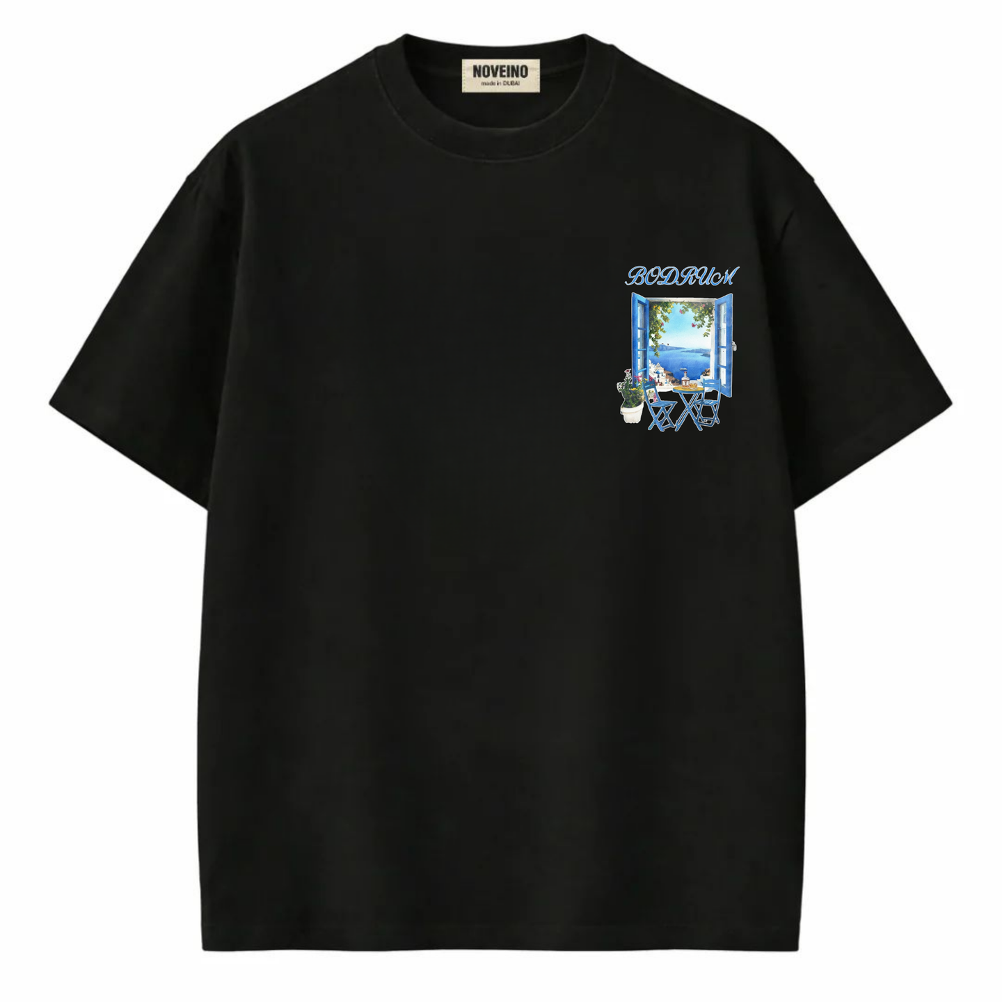 Blue ocean-themed NOVEINO t-shirt featuring a vibrant ocean print on soft fabric, perfect for casual wear.