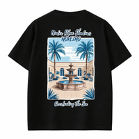 Blue NOVEINO Ocean T-shirt with ocean wave graphic, soft cotton fabric, casual fit, and vibrant blue color.
