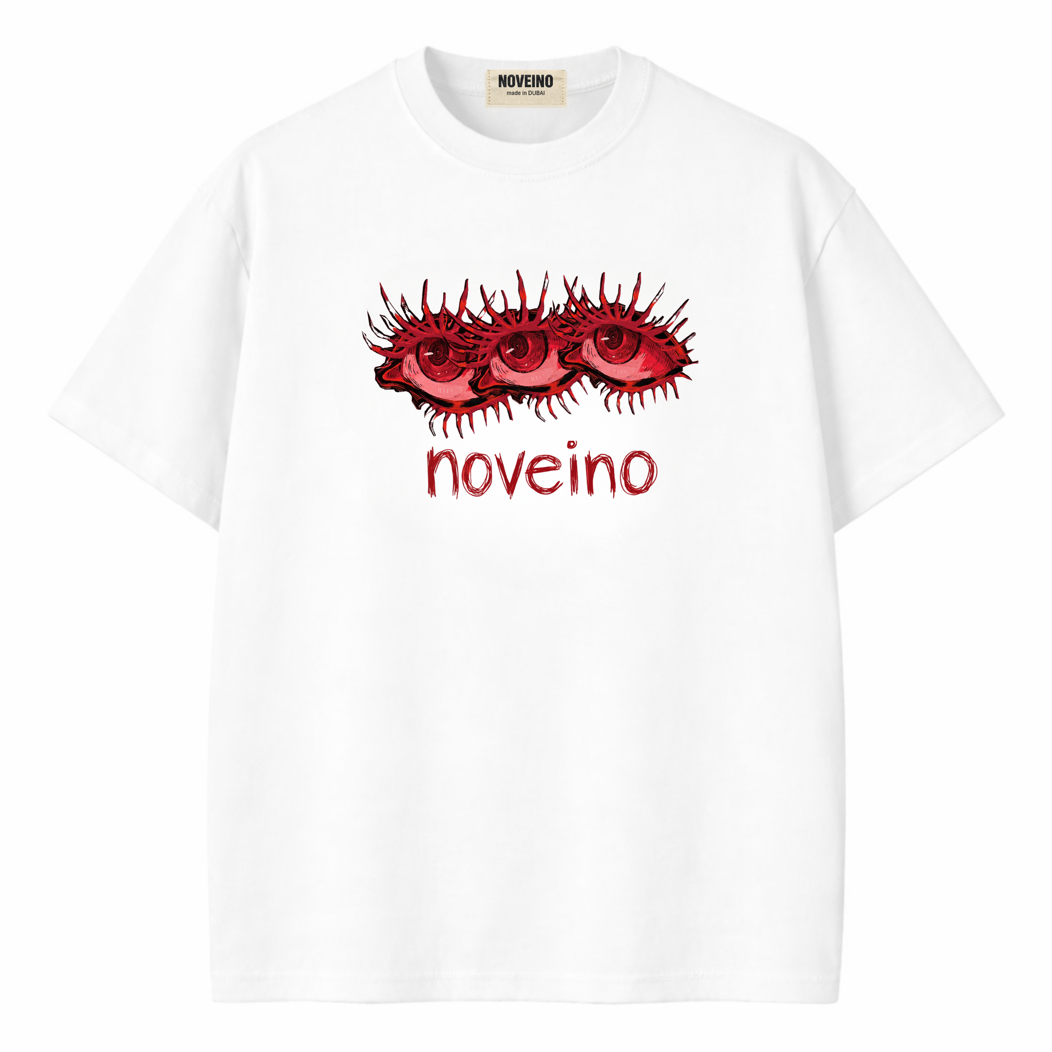 Red eye Beatles memorabilia by NOVEINO, close-up of the iconic eye design on the collectible item.