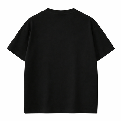 NOVEINO Elysian T-shirt in black with minimalist design, made of soft cotton fabric, displayed flat on a white background.