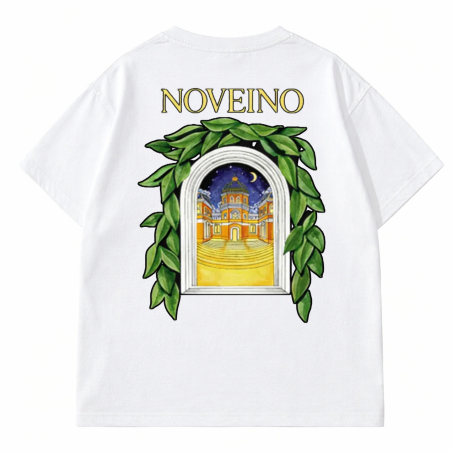 NOVEINO Nexus t-shirt in black with a minimalist logo design, soft cotton fabric, casual fit, front view.