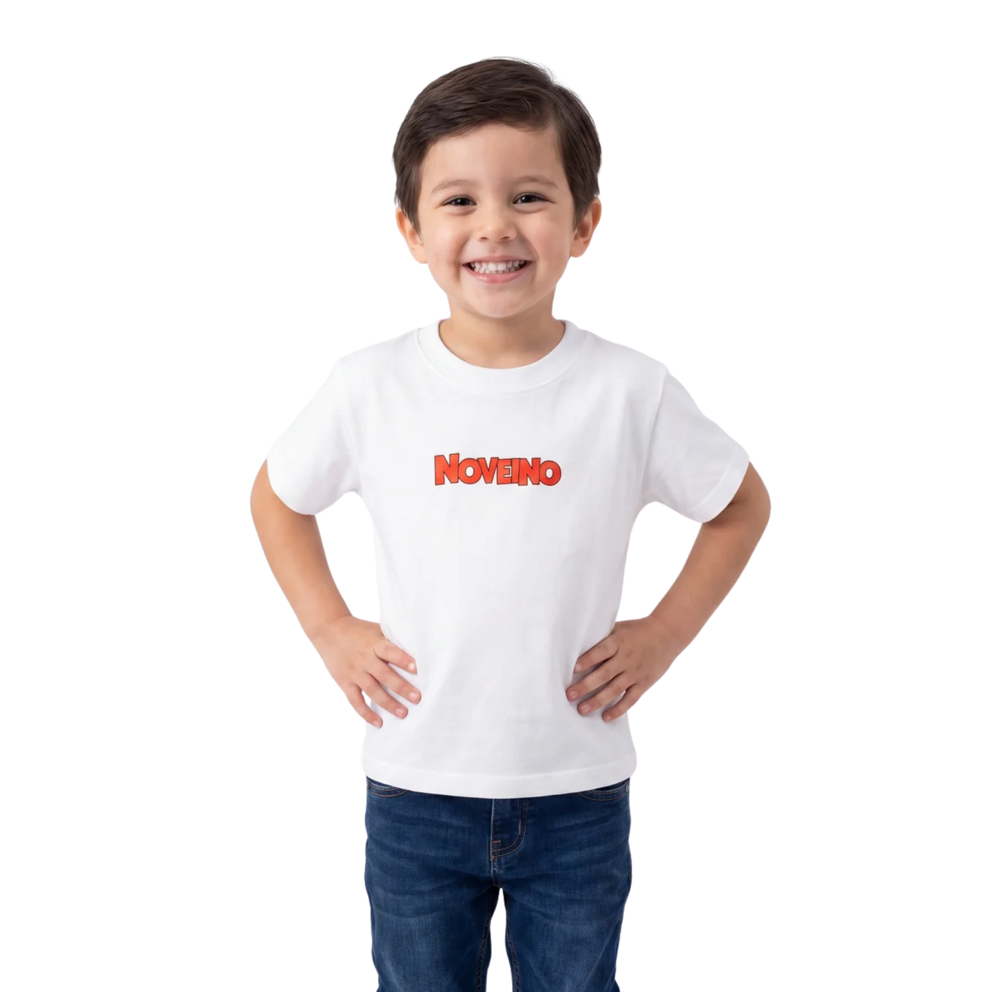 NOVEINO Kids T-shirt with colorful graphic design on white fabric, casual style for children.