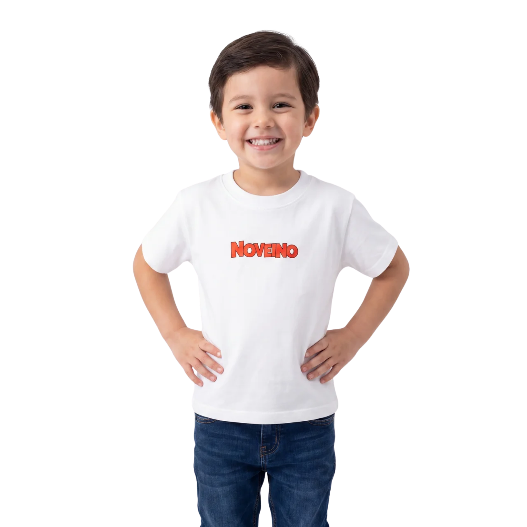 NOVEINO Kids T-shirt with colorful graphic design on white fabric, casual style for children.