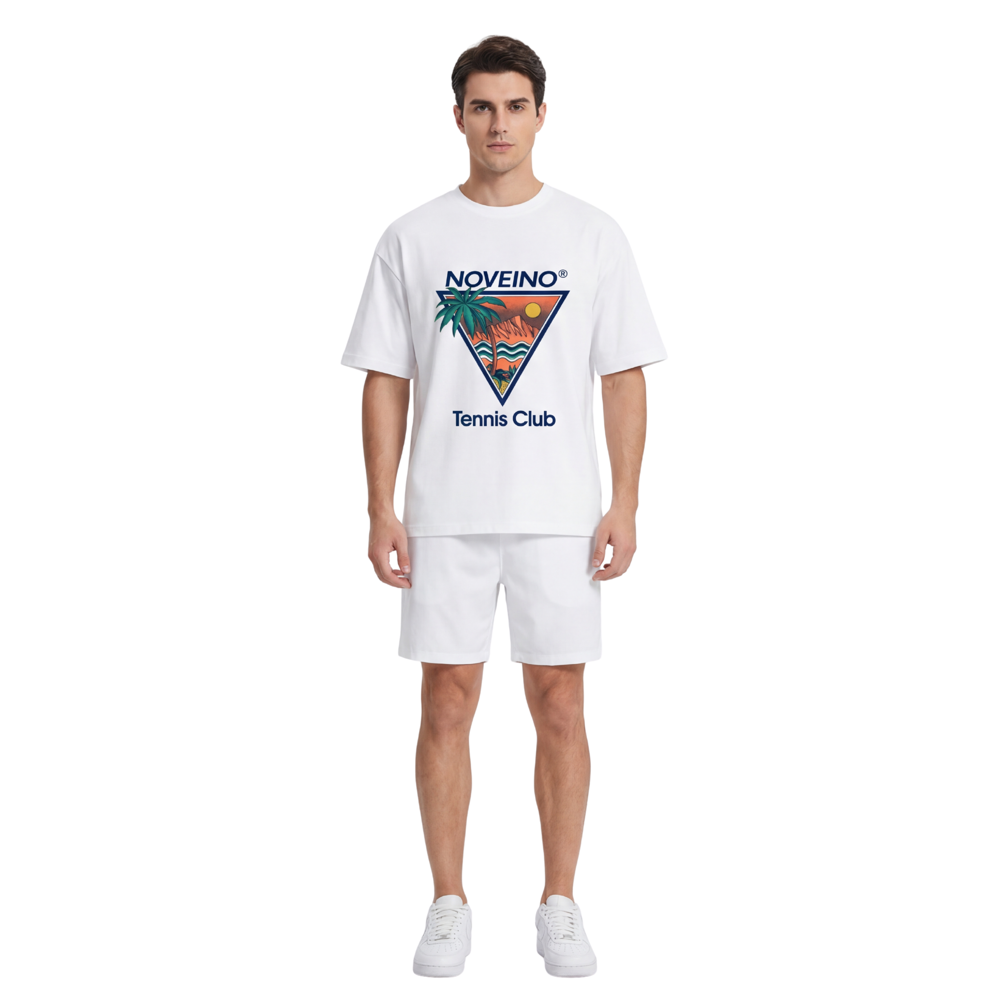 NOVEINO Tennis Club t-shirt in white with tennis ball graphic, casual fit, perfect for tennis enthusiasts and sportswear.
