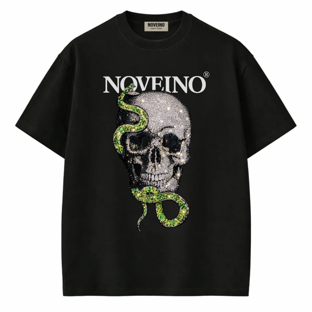 NOVEINO snake skull memorabilia, featuring a detailed replica of a snake skull, part of Beatles-themed collectible items