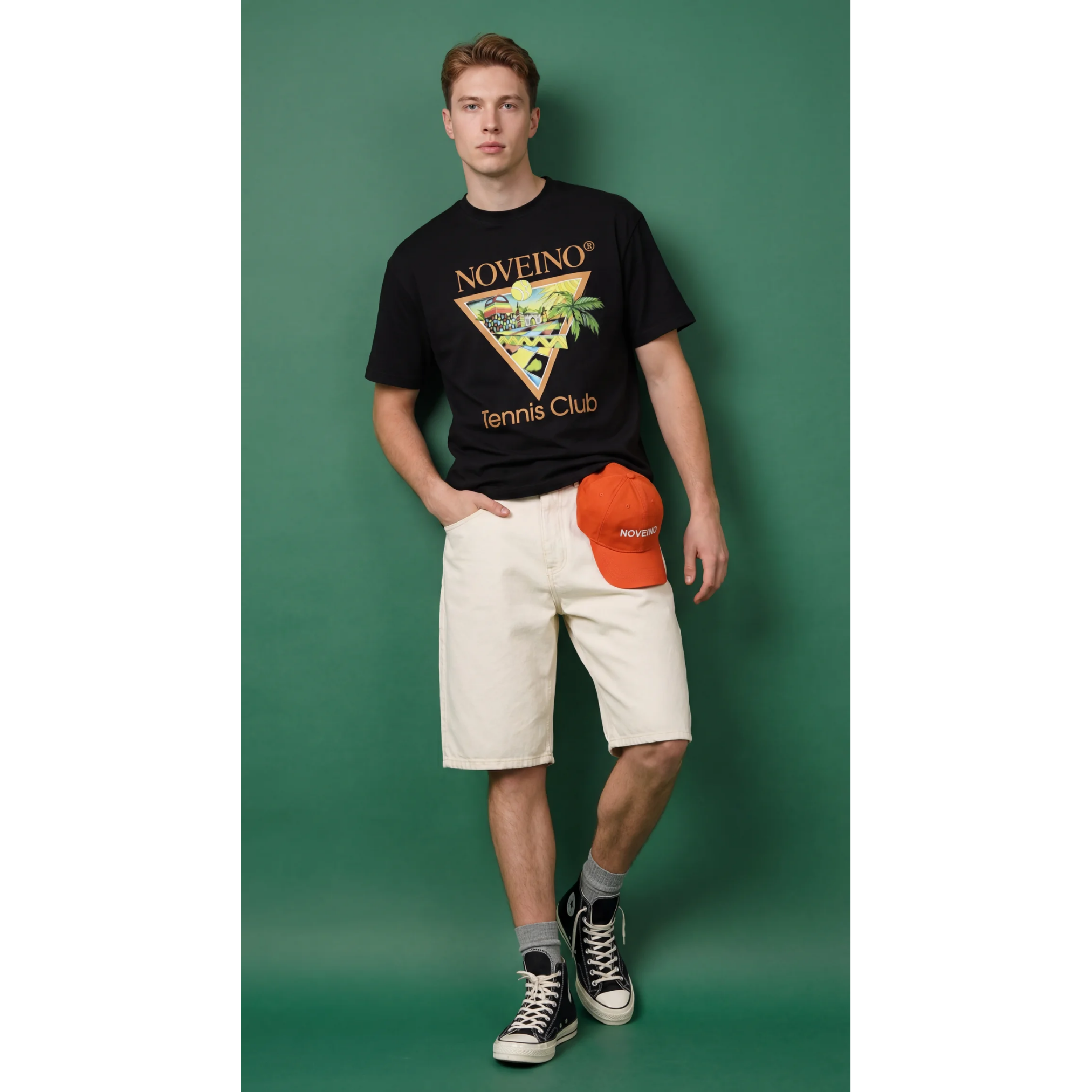 NOVEINO Parallel t-shirt with minimalist design, featuring a sleek logo on the front, displayed on a white background.