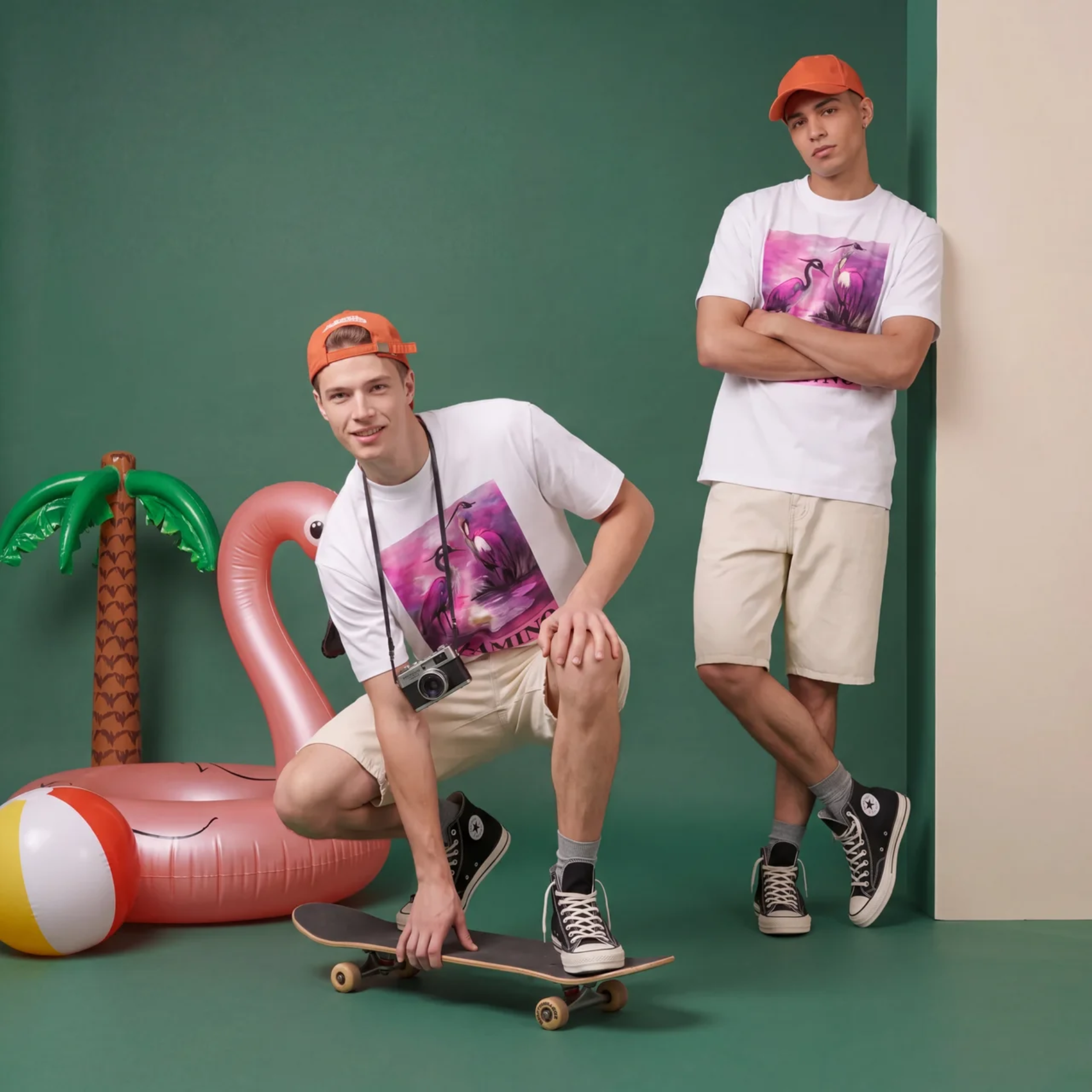 NOVEINO Lumière Rosé t-shirt displayed on a model, featuring a stylish design with pink and white accents.