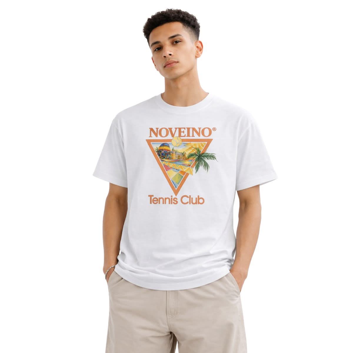 NOVEINO Parallel t-shirt in black featuring a minimalist graphic design on the front. Comfortable casual wear for everyday style.