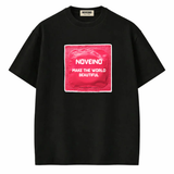 NOVEINO Stay Safe T-shirt in black with white "Stay Safe" message, casual cotton fabric, front view.