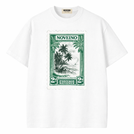 NOVEINO T-shirt featuring a stylish postage-inspired graphic design on a comfortable cotton fabric.