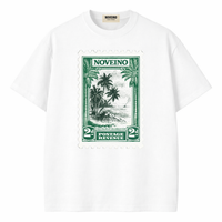 NOVEINO T-shirt featuring a stylish postage-inspired graphic design on a comfortable cotton fabric.